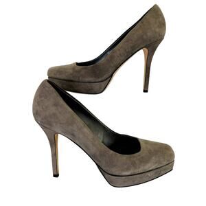 Gucci Dark Grey Suede Platform Heel 39.5 NEW Square Toe Work Casual 4.5" 115mm